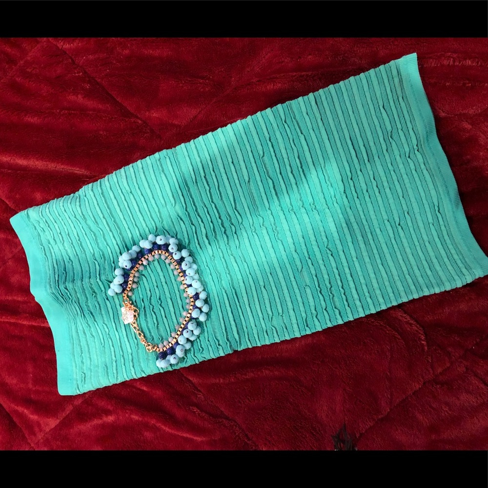 Bcbg ruffle teal stretchy dress